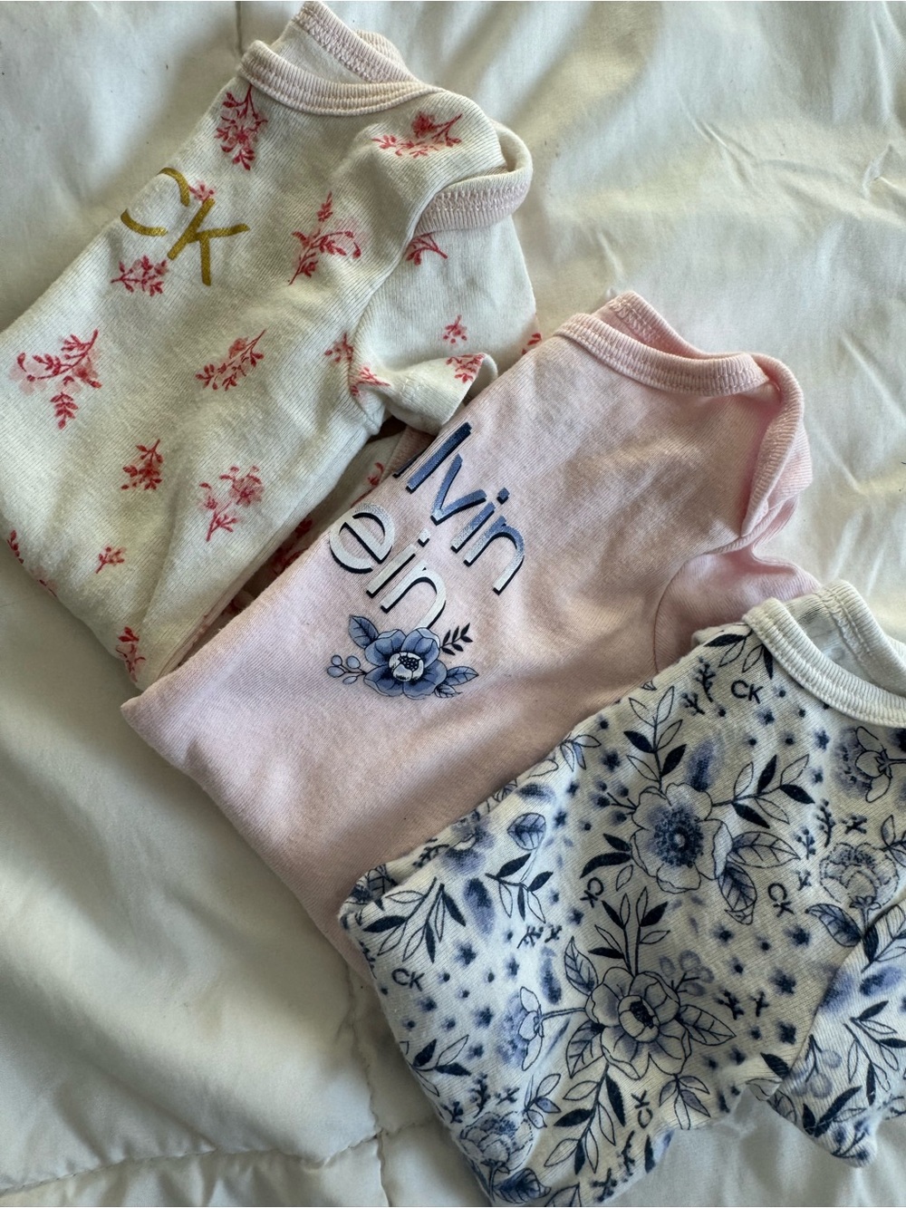 Set of 3 Calvin Klein Floral Baby Onesies
